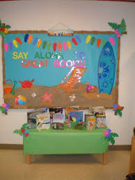 Beach Bulletin Board Ideas So Happy Preparing For Our Next Book Fair Beach Bulletin Boards Beach Theme Classroom Summer Bulletin Boards