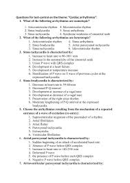 Questions For Test Control On The Theme Cardiac Arrhythmias What