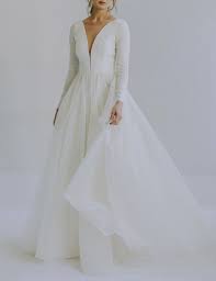 Leanne Marshall Vanya Long Sleeve Plunge Wedding Gown At Lovely Bride Eco Wedding Dress Silk Wedding Dress Illusion Wedding Dress