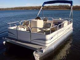 16 Ft Pontoon Boat W Bimini Top Steering Console Rear Benchpontoon Boat W Bimini Top Steering Console Rear Bench