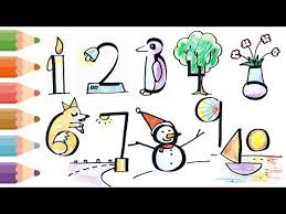 Number Drawing For Kids How To Draw Pictures Using English Number 1 To 10 Youtube Cute Drawings For Kids Drawing For Kids Unicorn Coloring Pages