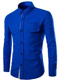 Color Block Striped Button Fly Flap Pocket Shirt Collar Long Sleeves Slimming Shirt For Men Mens Shirt Dress Blue Shirt Outfits Royal Blue Dress Shirt