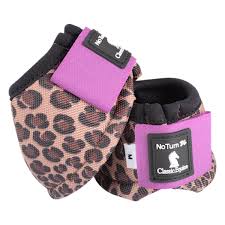 Classic Equine Violet Cheetah Legacy Bell Boots Classic Equine Equines Horse Boots