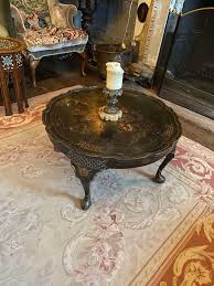 Located in new york, ny. A Chinoiserie Black Circular Coffee Table With Cabriole Legs In Antique Oak Tables