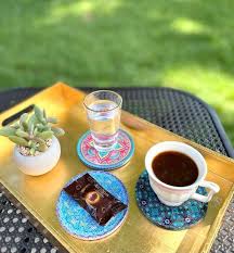 3.5 Inches Diameter Ethnic Turkish Ottoman Moroccan Islamic Persian Mandala  Boho Design Decor Tea Coffee Drink Coasters Mats Wedding Gift