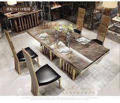 Stainless Steel And Marble Table With Leather Chairs 4 Chairs Furnitureminimalist Dining Table Marble Modern Marble Dining Tables Marble Dining