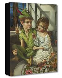 Peter Pan Sewn To His Shadow Tinkerbell Wendy Gallery Wrapped Disney Paintings Disney Fine Art Disney Fan Art