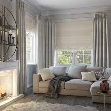 Contemporary Window Dressing Inspiration From Style Studio Maverick Cashew Roman B Roman Blinds Living Room Blinds And Curtains Living Room Living Room Blinds