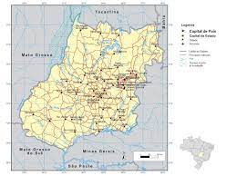 Mapa politico del estado de goiás que arroja los límites municipales, estatales y internacionales, las características hidrográficas, los principales ejes viales y las sedes de los 246 municipios del estado. Goias Capital Mapa Bandeira Economia Cultura Mundo Educacao