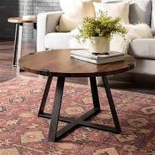 Save to favorites lane coffee table. Walker Edison Rustic Wood And Metal Round Coffee Table Dark Walnut Black Lwf30mwctdw Rona