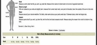 ll bean size chart