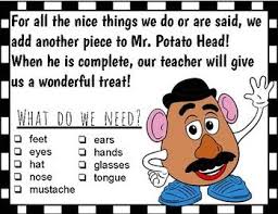 Build Mr Potato Head Every Time The Class Does Something Great Works Together Gets A Compliment Great For A Sub Classroom Management Potato Heads Classroom