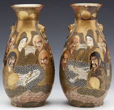 Antique Japanese Satsuma Twin Handled Vases With Immortals Meiji 1868 1912 Or1402008 Second Hand Art Handle Vase Ancient Vase Satsuma