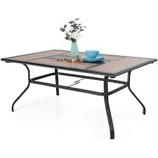 Where can i buy black metal patio furniture? 6 Person Rectangle Patio Dining Table With Steel Frame Umbrella Hole Captiva Designs Target