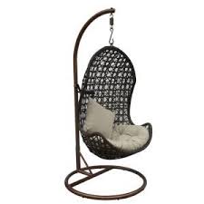 Jlip Brown Rattan Patio Swing Chair With Stand And Beige Cushions S1776 1 A2 The Home Depot Hanging Chair Outdoor Hanging Chair Patio Hanging Chair