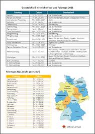 Alle ferienkalender kostenlos als pdf, mit feiertagen. Feiertage 2021 In Deutschland Office Lernen Com