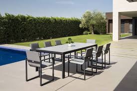 Its warm wooden brown colour will complement both the table and chairs are supported by angled solid rubberwood legs, making them stable and durable for everyday use. Fermo Dining Table Set With 8 Chairs Charcoal Garden Furniture Garden Furniture Dining Sets Garden Furniture Special Offers Sale Garden Furniture Barbecues Outdoor Ie