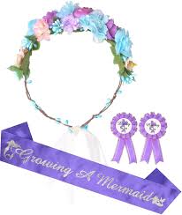 Amazon Com Baby Shower Decoration Mom To Be Flower Crown Purple Set Baby Shower For Girl Growing A Mermaid Sash And Mommy To Be Pin Dad To Be Pin Purple Baby Shower Party