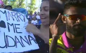 Isuru udana clubs 34 off 12 in tied chase of 219 before bowling super over. A Fan Girl Proposes Isuru Udana For Marriage The All Rounder Comes Up With A Perfect Reply