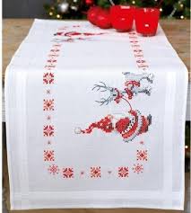 Look for counted, stamped, 'no count' or embellished xstitch projects. Vervaco Christmas Elves Table Runner Stamped Cross Stitch Kit 0150617 123stitch