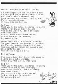 You won't feel the pressure that you might at an audition or this is awesome thank you! Curling History Thank You For The Music Curling Songs 1792 2018
