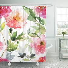 Pknmt Floral Watercolor On Pink And Coral Peonies Flower Pattern Polyester Shower Curtain 60x72 In Flower Shower Curtain Floral Shower Curtains Floral Curtains