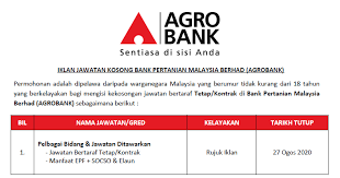 Semua permohonan hendaklah dibuat melalui sistem office online melalui jobstreet pautan di bawah. Permohonan Jawatan Kosong Di Bank Pertanian Malaysia Berhad Agrobank Pelbagai Bidang Jawatan