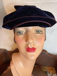 Vintage Originals by Roberta Bernay's Blue Velvet With Satin Wine Colored  Trim Fascinator Hat