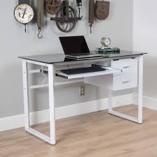 If your work involves a desktop, then an executive desk or a computer desk will work for you. Rivendell Modern Black And White Iron Office Desk With Tempered Glass Top In 2021 Glass Computer Desks Computer Desks For Home Computer Desk