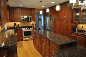 Furnitures Nice Black Granite Countertop With Great Pendant Lamp Design And Nic Granite Countertops Kitchen Cherry Cabinets Kitchen Cherry Kitchen