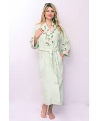 Vine Floral Embroidered On Neck Chenille Robe Plus Size Robes Length Cotton Fashion
