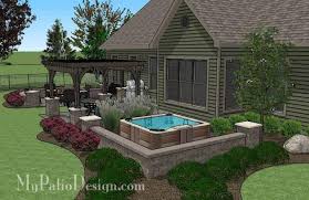 Your back yard and hot tub area looking nice is just part of your entire home looking nice, right? Relaxing Outdoor Living Design With Pergola And Hot Tub Download Plan Mypatiodesign Com
