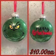 Merry Grinchmas Christmas Custom Ornaments Inspired By The Etsy Christmas Glitter Ornaments Clear Christmas Ornaments Diy Vinyl Christmas Ornaments