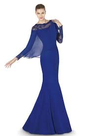 فساتين سهرة زرقاء 2014 بتصاميم محتشمة للمرأة العربية Long Sleeve Dress Formal Chiffon Prom Dress Ceremony Dresses