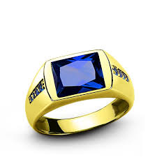 Men S Ring Solid 10k Yellow Gold 3 40tcw Blue Sapphire Gemstone Fine Jewelry Mens Gold Rings Rings For Men Onyx Ring Men