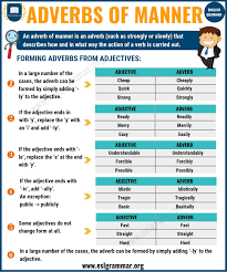 What is an adverb of manner? Adverbs Of Manner Definition Rules Examples Esl Grammar