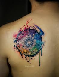 Allegra watercolor arrow hearts temporary tattoo. Watercolor Mandala Design Tattoo On Left Back Shoulder