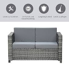 Grau (geflecht) und grau (kissen). Outsunny 2 Sitzer Rattansofa Mit Kissen Grau 130 X 70 X 80 Cm Bxtxh Rattan Gartenmobel 2 Sitzer Loungesofa Online Kaufen Bei Netto