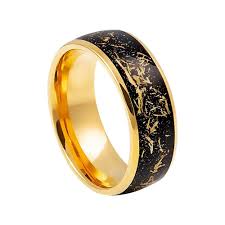 Black Gold Ring Mens Wedding Band 8mm Engagement Band Meteorite Ring Tungsten Carbide Man Black Gold Ring Gold Tungsten Wedding Bands Rings Mens Wedding Bands