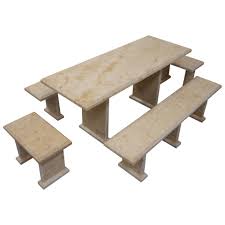 This set really does have it all, versatility, looks, comfort and a very competitive price tag! Light Yellow Limestone Table And 4 Bench Set Pisa Stone