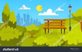 City Park Landscape Green Grass Bench And Trees Summer Scenery With Blue Sky Vector Illustration In Cartoon S City Parks Landscape Park Landscape Park City