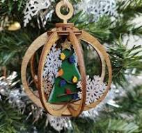 Turned Wood Christmas Tree Hanging Ball Ornament, Carved ...