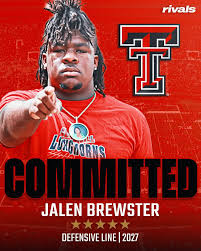 5-star DL Jalen Brewster has committed to Texas Tech🌵 He is the No. 1 DL  in the 2027 class.
