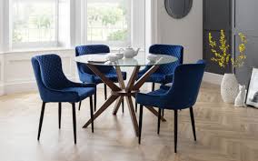 Find upholstered accent chairs in beautiful velvet, leather and linen fabrics. Luxe Velvet Dining Chair Blue Black Julian Bowen Limited
