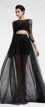 Black See Through Two Piece Prom Dress Long Sleeves Elegant Black Prom Dresses Prom Dresses Long With Sleeves Elegant Black Dress