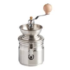 The top mounted handle on most manual coffee grinders is awkward to use while a side mounted handle affords a more natural motion. Stainless Steel Manual Coffee Grinder World Market