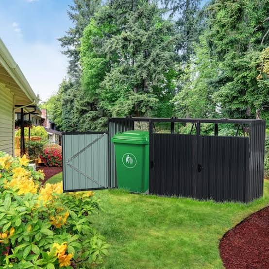 SOTEN RUGGED TABLET LLC 94 in. W x 31.2 in. D x 48 in. H Garbage Bin Shed  Stores 3 Trash Can Storage Metal Outdoor Bin Shed for Garbage Storage  ML-W540120221 - The Home Depot