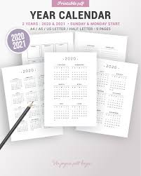 2020 2021 Yearly Calendar Printable Planner Insert Dated Agenda Yearly Notes Sunday And Monday Start Year At A Glance Year Overview Planner Inserts Printable Planner Inserts Printable Planner