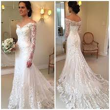 Lace Wedding Dress V Neck Long Sleeve Button Sweep Train Applique Wedding Gown Wedding Dress Fabrics Wedding Dress Long Sleeve Maternity Bridal Dress