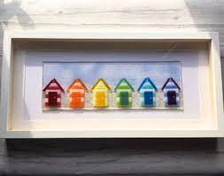 Fused Glass Beach Hut Art Rainbow Glass Nautical Beach Theme Beach Art Rainbow Glass Art Beach Huts Fu Beach Huts Art Fused Glass Fused Glass Wall Art